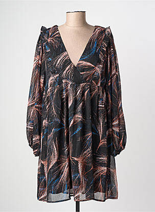 Robe courte coupe évasée manches longues noir MOLLY BRACKEN femme