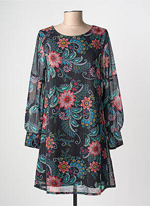 Robe mi-longue imprimé fantaisie manches longues noir MOLLY BRACKEN femme