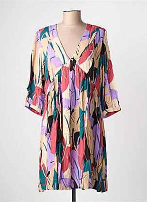 Robe courte manches 3/4 manches 3/4 violet GRACE & MILA femme