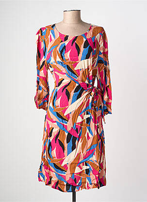 Robe mi-longue imprimé fantaisie manches longues marron GRACE & MILA femme