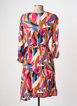 Robe mi-longue imprimé fantaisie manches longues marron GRACE & MILA femme