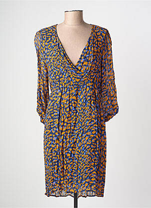 Robe mi-longue imprimé fantaisie manches longues bleu LA PETITE ETOILE femme