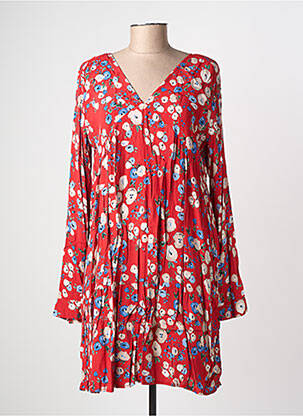 Robe mi-longue imprimé fantaisie manches longues rouge CHERRY PARIS femme