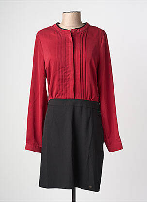 Robe mi-longue tissage crêpe manches longues rouge LPB femme