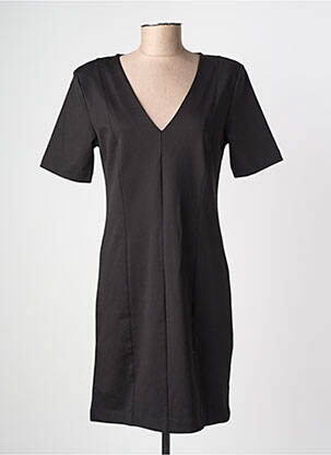 Robe mi-longue manches courtes manches courtes noir ICHI femme
