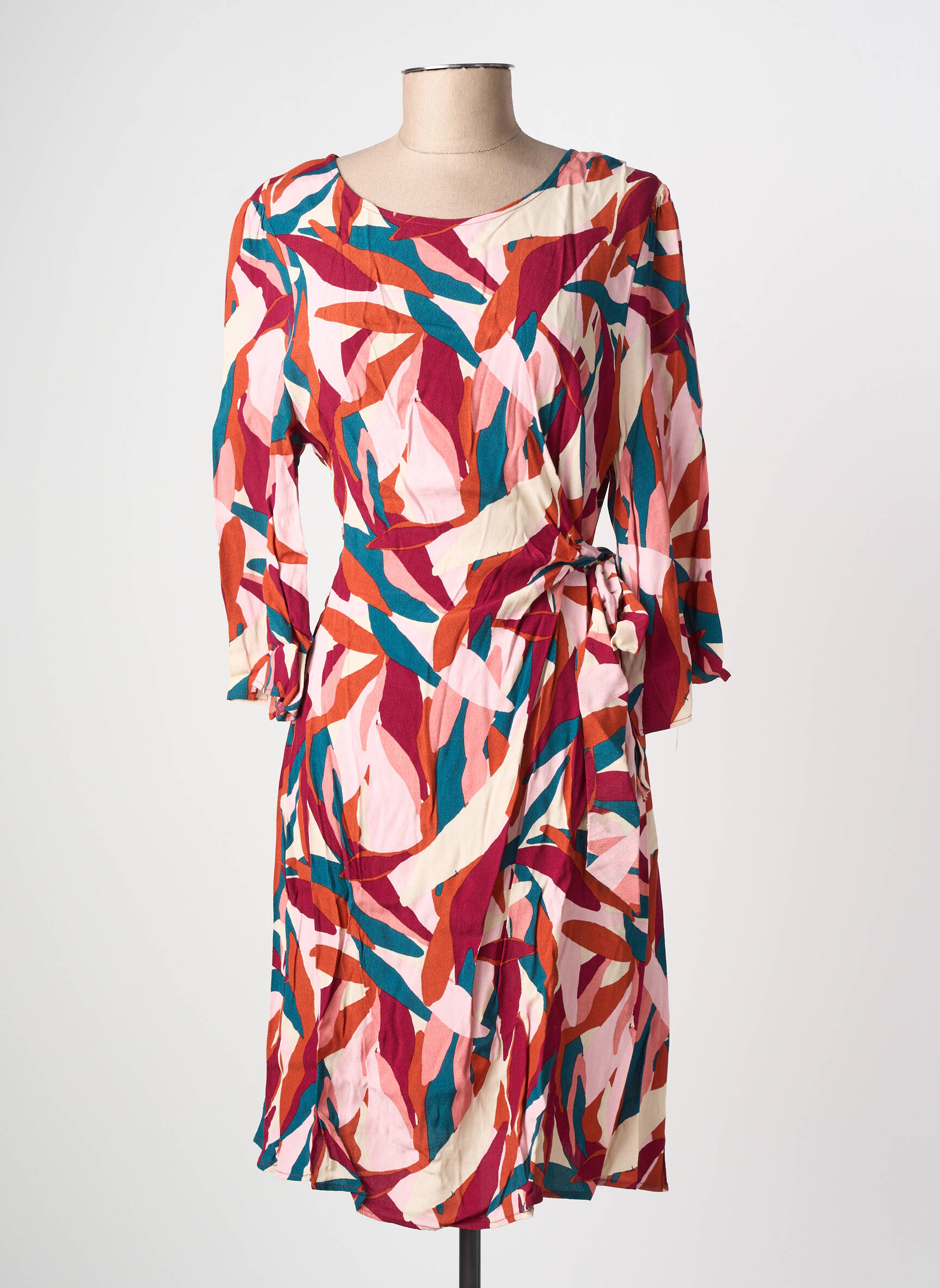 Robe mi-longue imprimé fantaisie manches longues rose GRACE & MILA femme