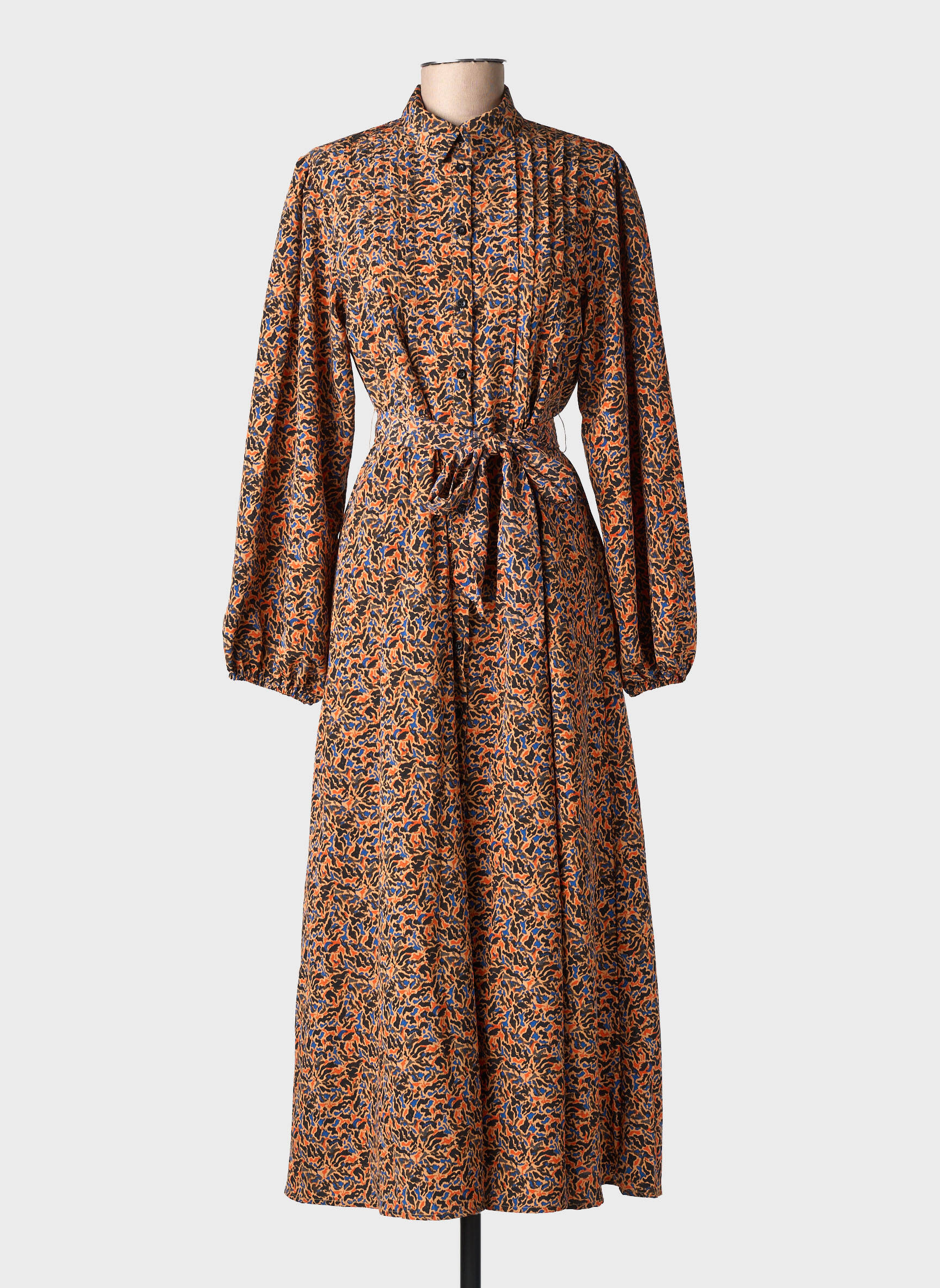 Robe longue imprimé fantaisie manches longues orange RUE MAZARINE femme