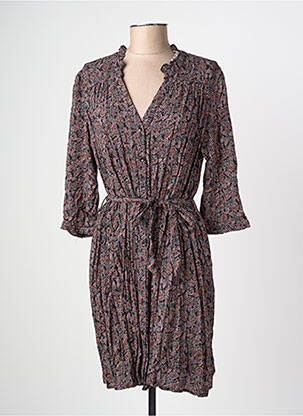 Robe mi-longue imprimé fleurs manches 3/4 noir GRACE & MILA femme
