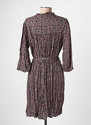 Robe mi-longue imprimé fleurs manches 3/4 noir GRACE & MILA femme