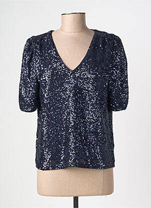 Top coupe fluide manches courtes bleu ICHI femme