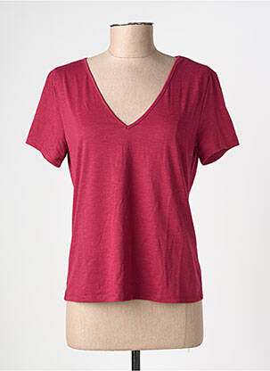 T-shirt col v manches courtes rouge JACQUELINE DE YONG femme