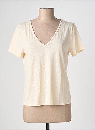 T-shirt col v manches courtes beige JACQUELINE DE YONG femme