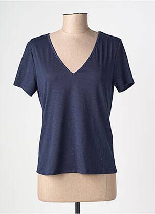 T-shirt col v manches courtes bleu JACQUELINE DE YONG femme