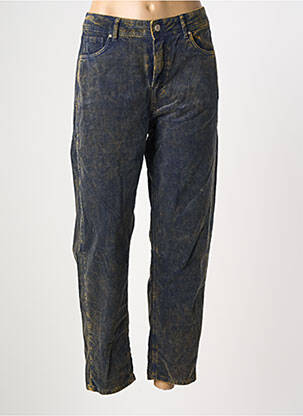 Pantalon droit fermeture zippée sous rabat boutonné bleu HOD femme