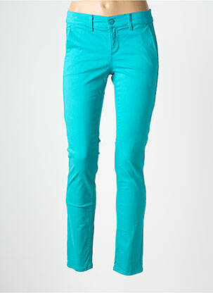Pantalon chino fermeture zippée sous rabat boutonné taille normale bleu HAPPY femme
