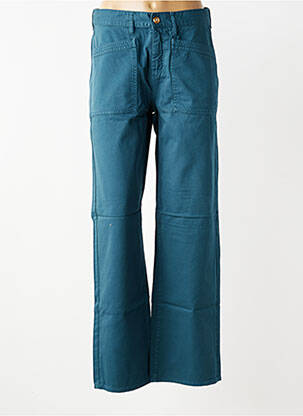 Pantalon droit fermeture zippée sous rabat boutonné bleu HAPPY femme