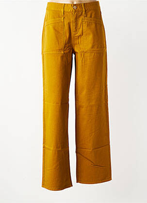 Pantalon droit fermeture zippée sous rabat boutonné jaune HAPPY femme