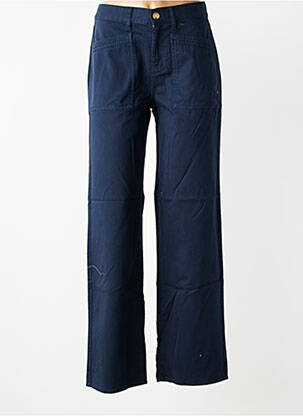 Pantalon droit fermeture zippée sous rabat boutonné bleu fonce HAPPY femme