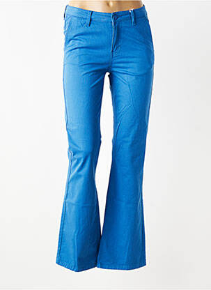 Pantalon flare fermeture zippée sous rabat boutonné bleu HAPPY femme