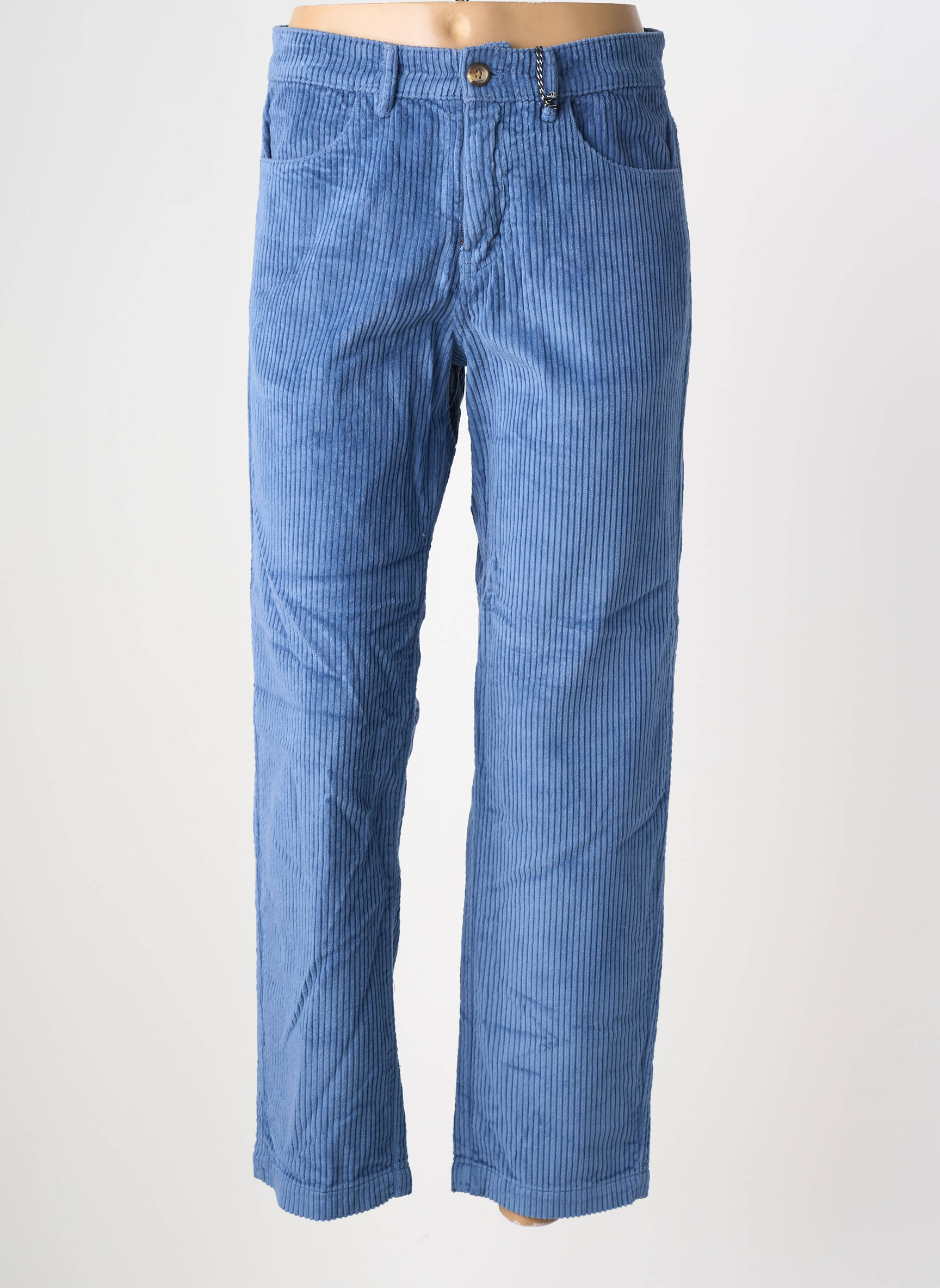 Pantalon droit fermeture zippée sous rabat boutonné taille normale bleu ROSE GARDEN femme