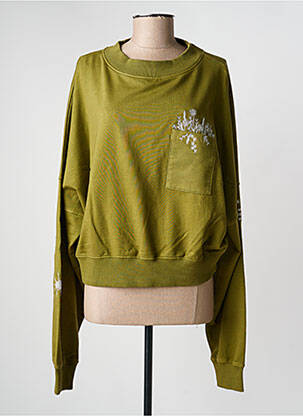 Sweat-shirt broderie manches longues vert ROSE GARDEN femme