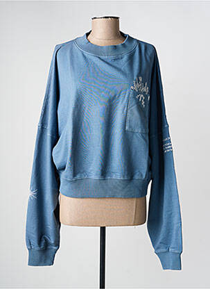 Sweat-shirt broderie manches longues bleu ROSE GARDEN femme