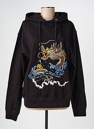 Sweat-shirt à capuche broderie manches longues noir ROSE GARDEN femme