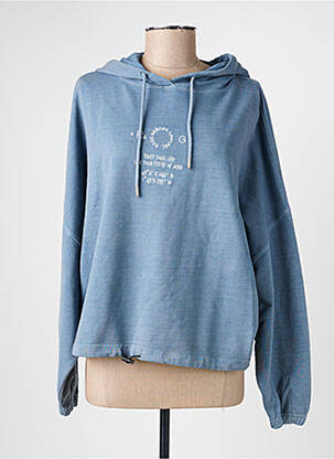Sweat-shirt à capuche broderie manches longues bleu ROSE GARDEN femme