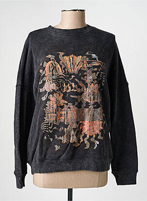 Sweat-shirt sérigraphie floquée manches longues noir ROSE GARDEN femme