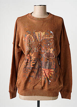 Sweat-shirt sérigraphie floquée manches longues marron ROSE GARDEN femme