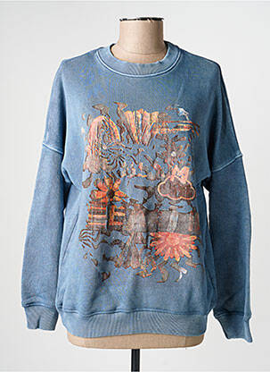 Sweat-shirt sérigraphie floquée manches longues bleu ROSE GARDEN femme