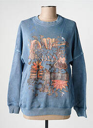 Sweat-shirt sérigraphie floquée manches longues bleu ROSE GARDEN femme