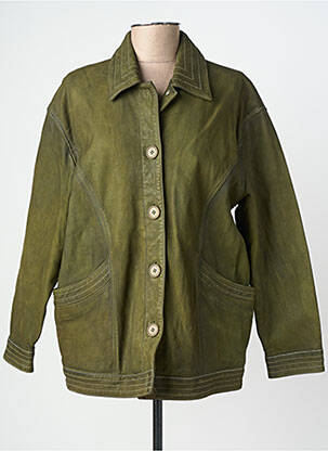 Veste en cuir poches vert ROSE GARDEN femme