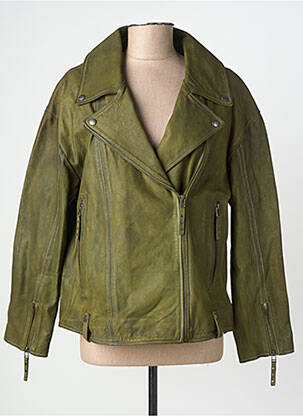 Veste en cuir poches vert ROSE GARDEN femme
