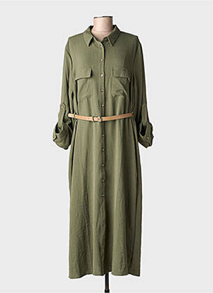 Robe longue tissage popeline manches longues vert TIFFOSI femme