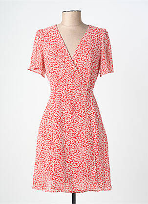 Robe mi-longue imprimé fleurs manches courtes rouge MAJOLICA femme