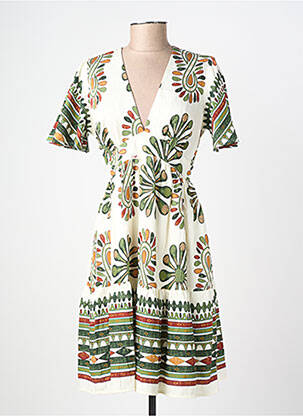 Robe mi-longue imprimé fantaisie manches courtes blanc BY ONE femme