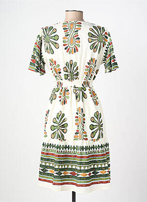 Robe mi-longue imprimé fantaisie manches courtes blanc BY ONE femme
