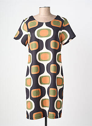 Robe mi-longue imprimé fantaisie manches courtes noir HIPPOCAMPE femme