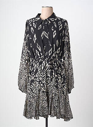 Robe mi-longue imprimé fantaisie manches longues noir MOLLY BRACKEN femme