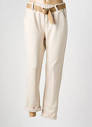 Pantalon slim taille élastique beige MADE IN ITALY femme