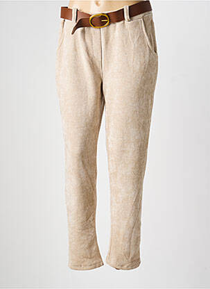 Pantalon slim taille élastique beige MADE IN ITALY femme
