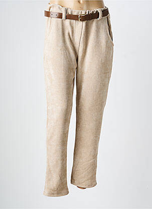 Pantalon slim taille élastique beige MADE IN ITALY femme