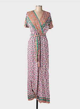 Robe longue imprimé fantaisie manches courtes rose C'FLO femme
