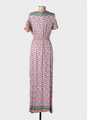 Robe longue imprimé fantaisie manches courtes rose C'FLO femme