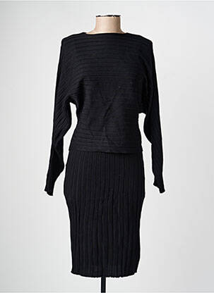 Robe mi-longue manches longues manches longues noir PARIS ET MOI femme
