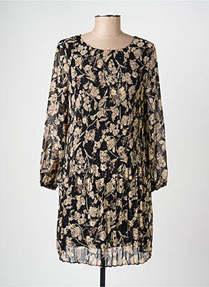 Robe mi-longue imprimé fantaisie manches longues noir EMMA ELLA femme