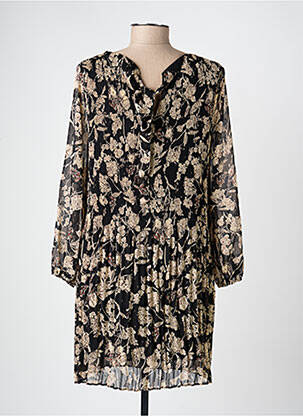Robe mi-longue imprimé fantaisie manches longues noir EMMA ELLA femme