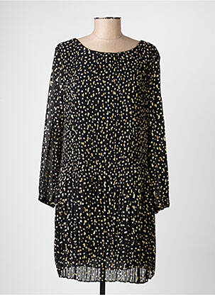 Robe mi-longue tissage crêpe manches longues noir EMMA ELLA femme