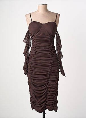 Robe mi-longue fermeture zippée au dos fines bretelles marron BOOHOO femme
